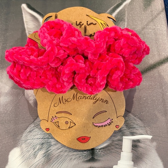 Hand Crafted Accessories - Plush Hot Pink Hair Scrunchie Set of 2